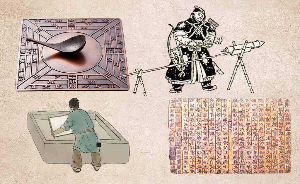 the four greatest inventions of china: compass, gun powder, printing technology and paper making