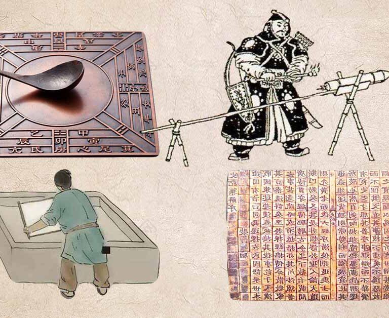 the four greatest inventions of china: compass, gun powder, printing technology and paper making